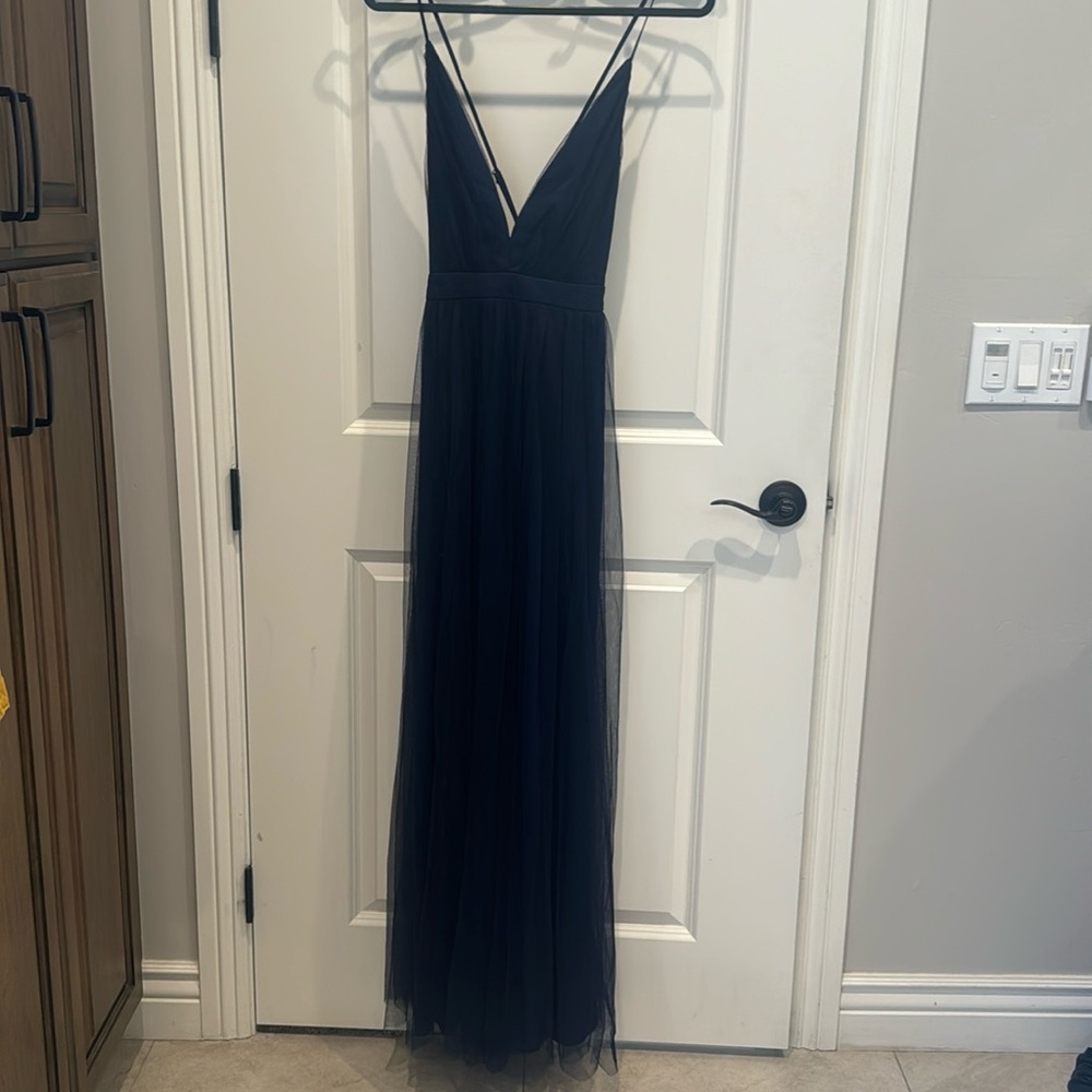 Lulus navy blue backless maxi dress. M.
